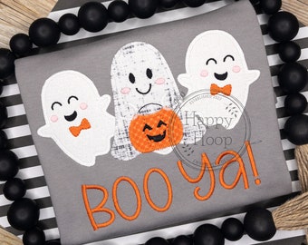 Boy Ghosts Zig Zag Applique, Trick or Treat Ghost Trio, Boy Ghost Applique Design, Halloween Embroidery, Ghost with Pumpkin Embroidery