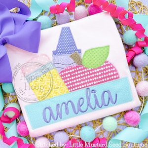 Pencil Crayon Apple Name Box Zig Zag Applique, Back to School Zig Zag Stitch Applique, School Supplies Embroidery, First Day of School