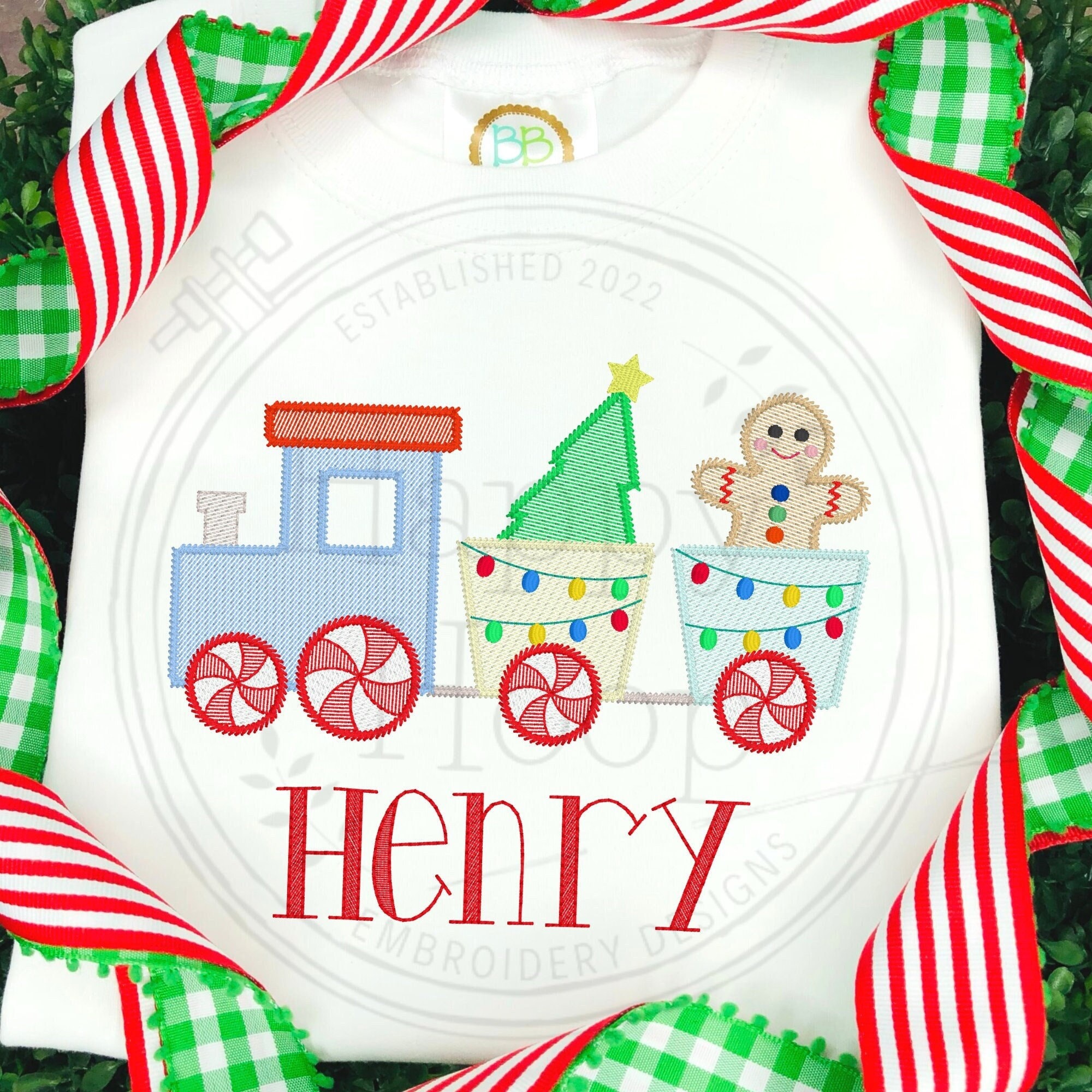 Christmas Train Sketch Fill Embroidery Design, Gingerbread Train, Christmas Tree Train Design, Sketch Christmas Design, shopHappyHoop