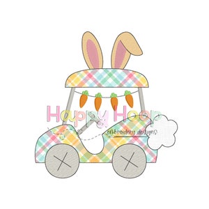 Easter Golf Cart Bean Stitch Applique, Bunny Ear Golf Cart Applique Design, Carrot Bunting, shopHappyHoop, Kids Easter Applique Design