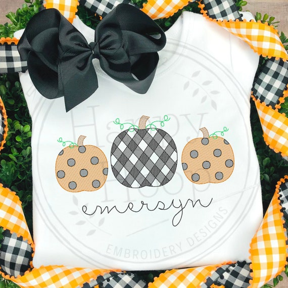 Gingham Sketch Polka Dot Pumpkin Trio, Sketch Fill Pumpkin Trio, Gingham Pumpkins, Polka Dot Pumpkin Design, shopHappyHoop, Sketch Pumpkins