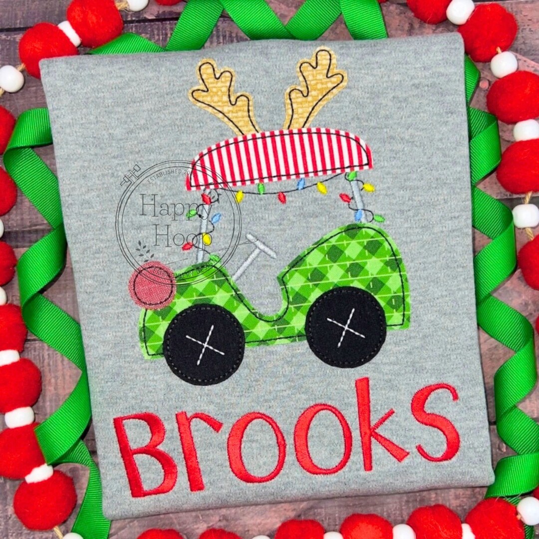 Christmas Golf Cart Applique Design, Reindeer Golf Cart Bean Applique