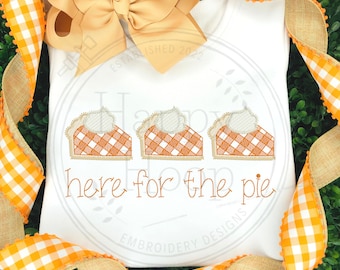 Gingham Sketch Pie Trio, Pumpkin Pie Embroidery Design, Pie Trio Sketch Design, Here for the Pie Design, shopHappyHoop, Thanksgiving Trio