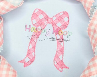 Gingham Sketch Bow Embroidery Design, Coquette Bow Embroidery, Girly Bow Design, Heirloom Bow Sketch Design, Split Bow, Long Bow Design