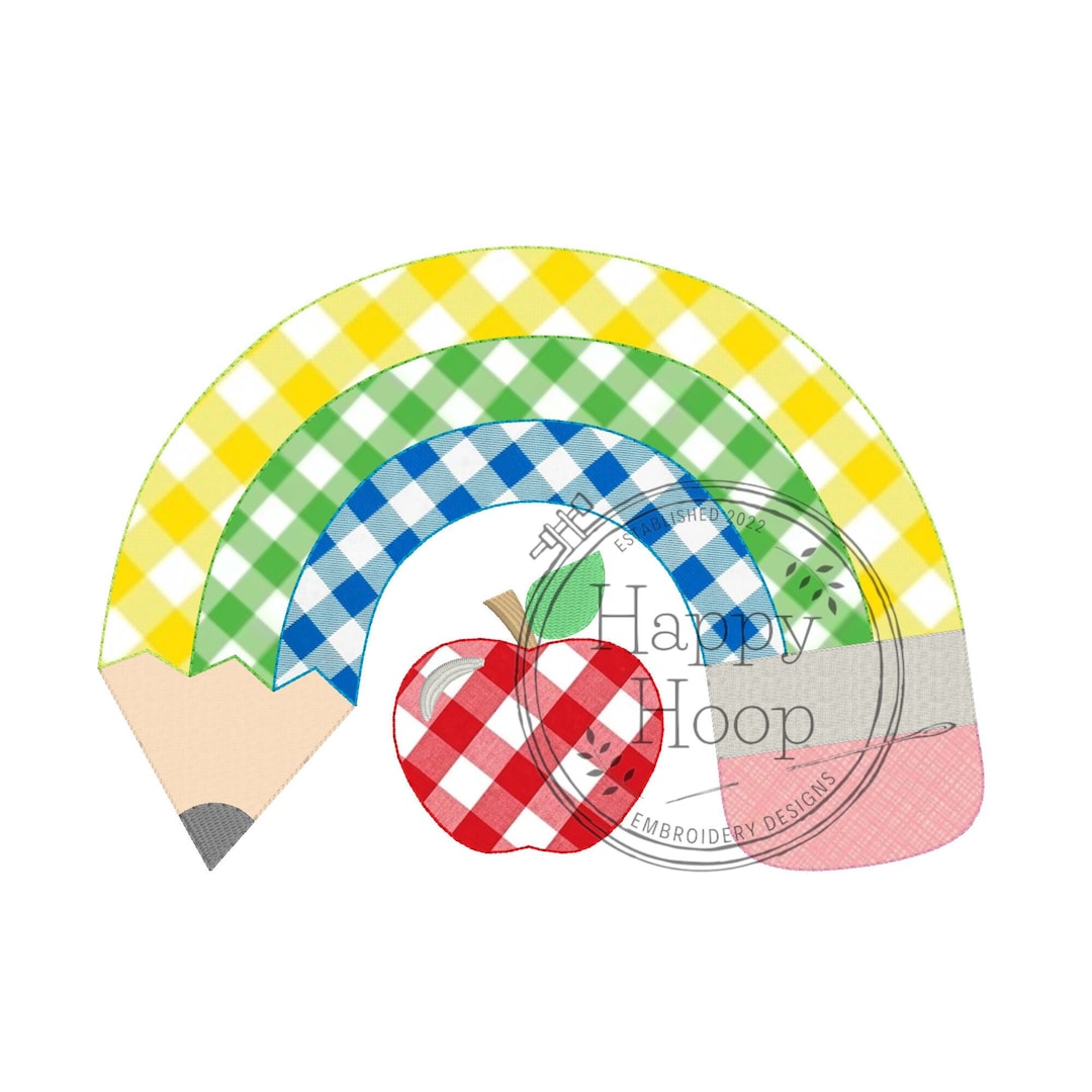 Arched Pencil With Apple Bean Stitch Applique, Back to School ...