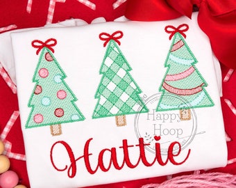 Whimsical Christmas Tree Trio Sketch Design, Quick Stitch Christmas Trees Design, Gingham Christmas Tree, shopHappyHoop, Christmas Sketch