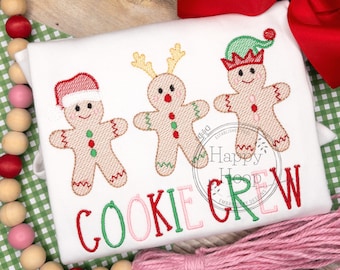 Christmas Gingerbread Trio, Gingerbread Embroidery Design, Sketch Gingerbread Trio Design, shopHappyHoop, Santa&#39;s Helpers Embroidery Design