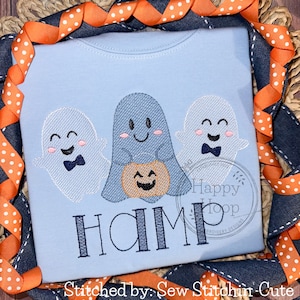 Boy Ghosts Sketch Fill Design, Trick or Treat Ghost Trio, Boy Ghost Embroidery Design, Halloween Embroidery, Ghost with Pumpkin Embroidery