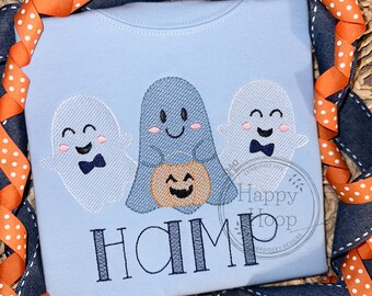 Boy Ghosts Sketch Fill Design, Trick or Treat Ghost Trio, Boy Ghost Embroidery Design, Halloween Embroidery, Ghost with Pumpkin Embroidery