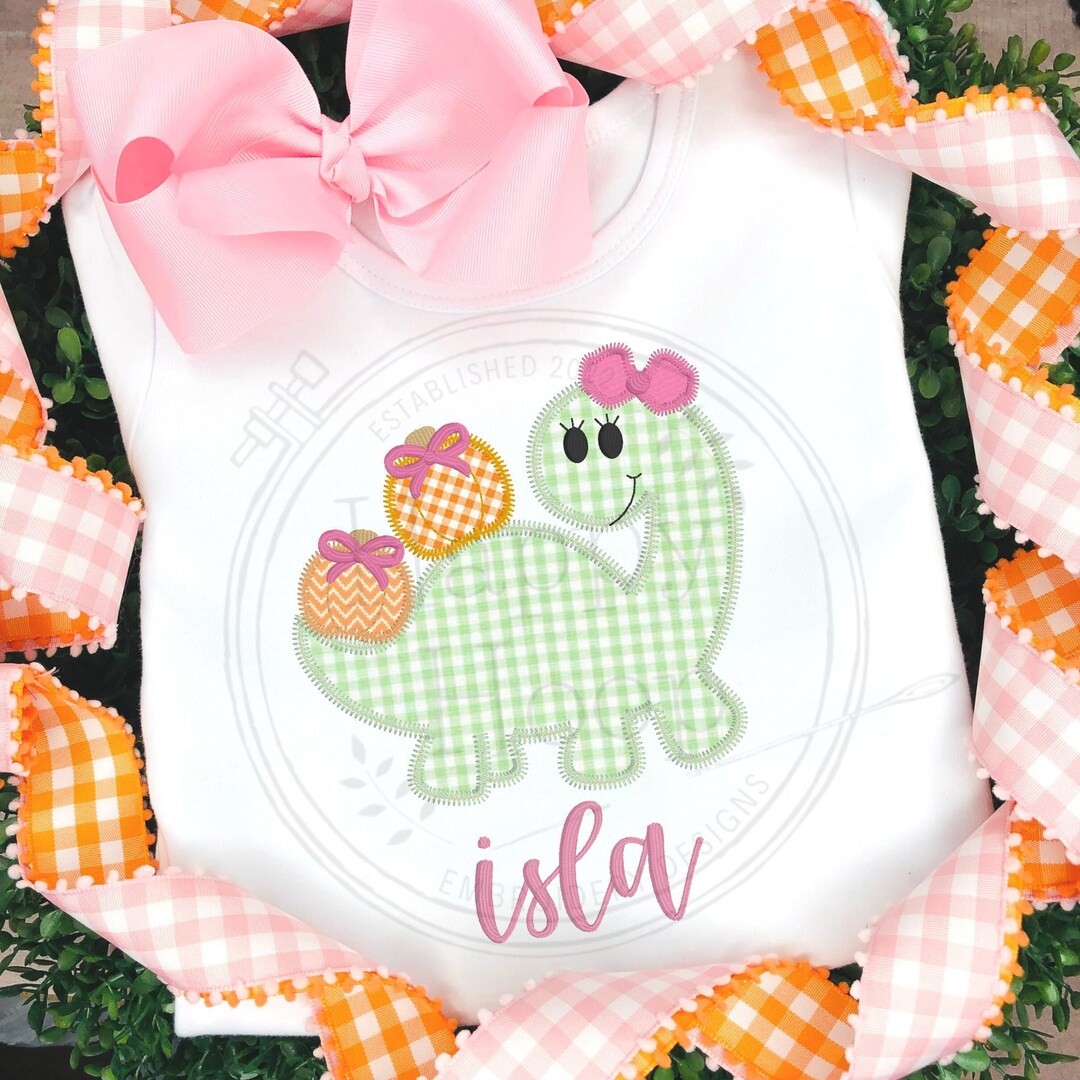 Pumpkin Dinosaur Applique, Girl Dinosaur Embroidery Design, Dinosaur ...