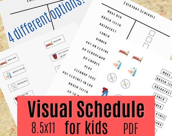 Kids Daily Schedule, daily planner, visual planner, Kids visual schedule, visual schedule, visual reminders, printable, PDF, Kids Routines