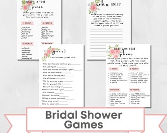 Bridal Shower Games Floral, 5x7 inch bridal shower games, shower games, floral bridal shower activities, printable bridal shower games