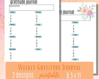 Gratitude Journal Printable PDF, weekly gratitude journal, journal