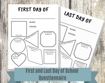 First and Last day of School Questionnaire Printable, First day of school, Last day of school, Download, PDF, Digital Download