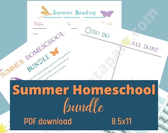 Summer Homeschool Bundle, Homeschooling planner, Summer Homeschool Planner, Summer Homeschool Activities, Homeschool Activities