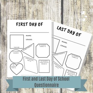 First and Last day of School Questionnaire Printable, First day of school, Last day of school, Download, PDF, Digital Download