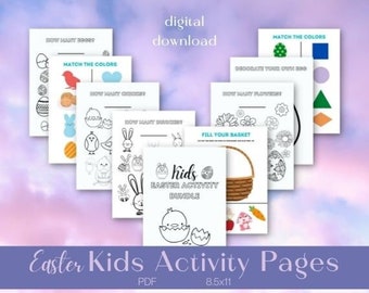 Easter Kids Activity Bundle, Preschool Activity Bundle, Kindergarten Coloring Pages, Easter Activity and Coloring Pages Digital Download