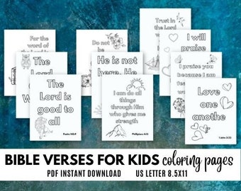 Kids Printable Bible Verses Coloring Pages, Biblical Coloring Pages for Kids, Kids Activity Pages, Digital Download Printable Pages
