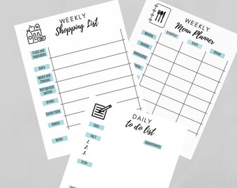 Meal and Shopping Planner Home Organizer Kitchen Planner Meal Planner Digital Download Printable