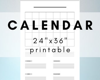 Large Blank Calendar, Printable, Minimalist Calendar, Custom Calendar, Undated Calendar, Large format calendar
