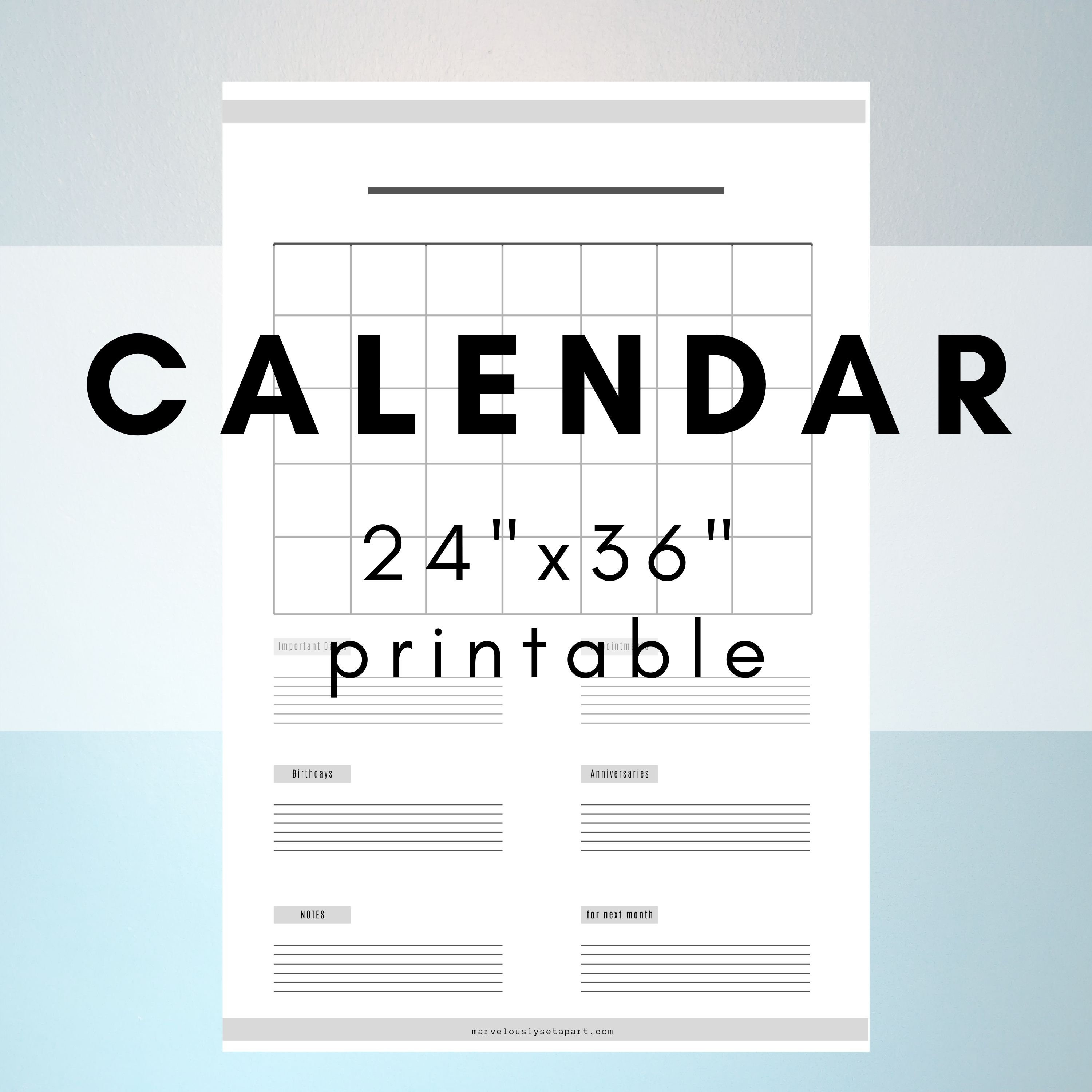 Large Blank Calendar, Printable, Minimalist Calendar, Custom Calendar, Undated Calendar, Large ...