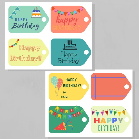 Birthday Tags Digital Download Printable Birthday Gift Tags Etsy