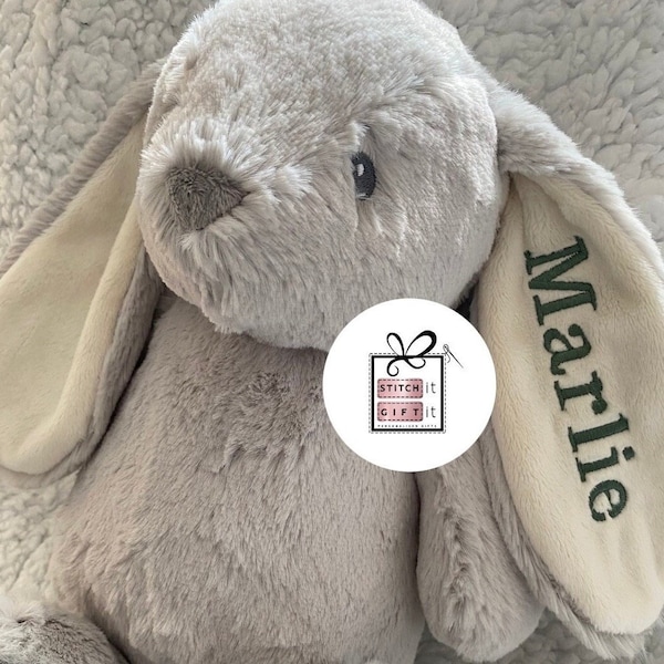 PERSONALISED BABY gift Bunny Rabbit pink blue grey Cream Name on ear - embroidered Children’s gift