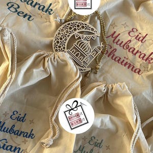 Eid Mubarak Personalised name cotton gift sack drawstring bag for children or adults- wrapping Ramadan Eidi gifts