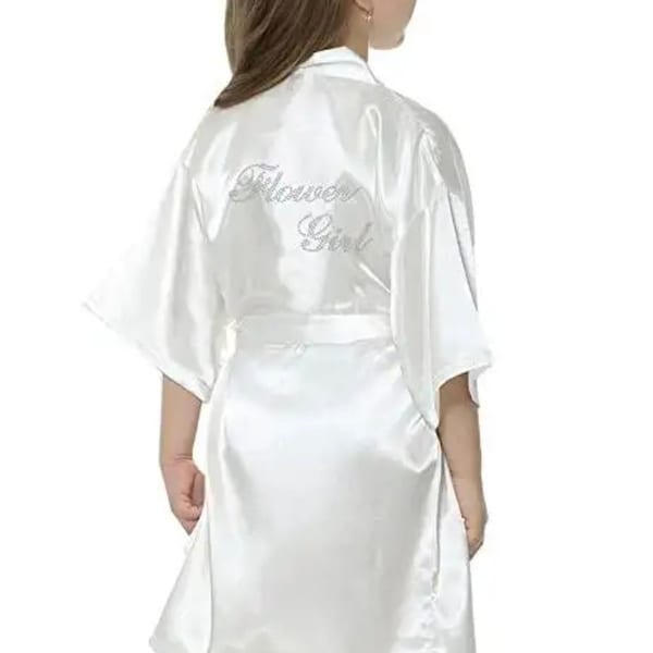 Adorable Flower Girl Mini Bridal Robe: Satin Elegance for Kid's Wedding Party, Rayon Silk Sleepwear, and Dressing Gown Delight