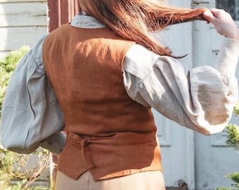 Classic linen vest in rustic brown, linen white vest, linen tank top, linen formal vest, linen waistcoat, Linen vest women