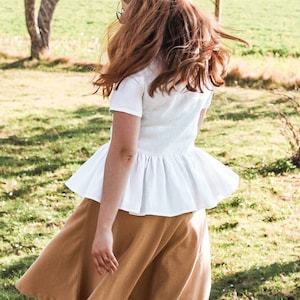 White linen peplum blouse, Summer Linen top, Natural Linen shirt, Vintage linen blouse, retro style linen top, Summer linnen clothing