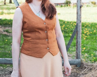 Classic linen vest in rustic brown, linen white vest, linen tank top, linen formal vest, linen waistcoat, Linen vest women