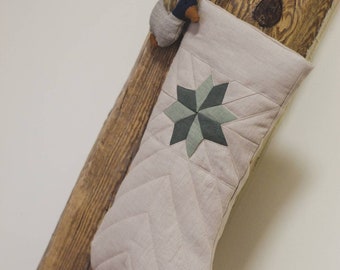 Sawtooth star patchwork quilt stocking / Rustic linen Christmas stocking/ Kids Christmas stocking with modern patcwork quilt