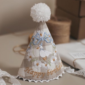 Happy birthday hat with embroidered duck, birthday duck party hat, birthday outfit, custom birthday gift, embroidered birthday hat