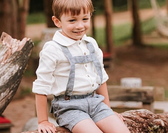 Linen Baptism set for boy, baby boy Christening set, linen shirt and shorts set for boy, ring bearer outfit from natural linen