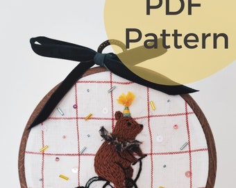 Celebration Bear Embroidery Pattern PDF/ Bear Embroidery Pattern Digital File / Embroidery Pattern Instant Download