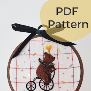 Celebration Bear Embroidery Pattern PDF/ Bear Embroidery Pattern Digital File / Embroidery Pattern Instant Download
