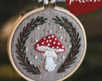 Cottagecore forest mushroom PDF Embroidery Pattern, Instant Download Embroidery Tutorial, Goblincore fairycore mushroom embroidery pattern