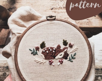 Autumn embroidery pattern, Woodland embroidery pattern