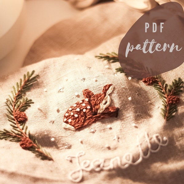 Eenvoudig borduurpatroon, Sleeping Fawn PDF-borduurpatroon, Instant Download borduurtutorial, kerstsokken borduurpatroon