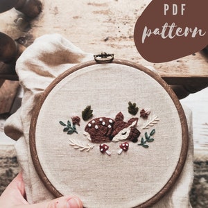 Sleeping Fawn PDF Embroidery Pattern/ Instant Download Embroidery Tutorial / Woodland Deer Embroidery Pattern / PDF Bamby Embroidery Pattern