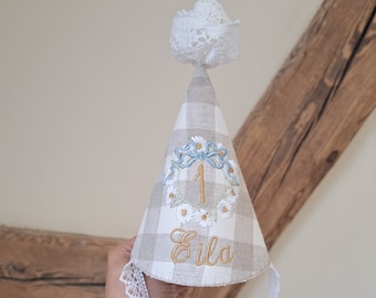 Geburtstagshut mit Namen, personalisierte Geburtstagspartyhut, Baby-Outfit für den ersten Geburtstag, Cake Smash Outfit, Blumen-Geburtstagshut für Kleinkinder