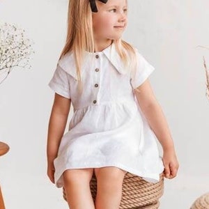 Minimalist White Linen Dress for Girls, Natural Linen Baby Dress, Minimalistic Baptism Dress, Handmade Linen Summer dress for girl