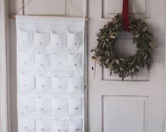 Nordic Style Advent Calendar from White Pure Linen, Linen Advent Calendar,  Large Advent Calendar, Personalized Advent Calendar