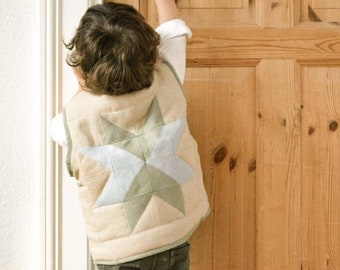 Chaleco acolchado de lino con retazos para niños / Chaleco acolchado de lino para niños / Chaleco acolchado hecho a mano con estrella de retazos