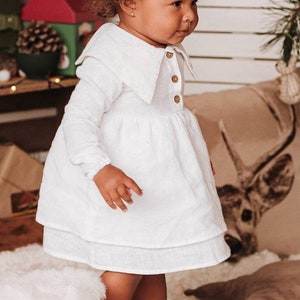 Minimalist White Linen Dress for Girls, Natural Linen Baby Dress, Minimalistic Baptism Dress, Handmade Linen Summer dress for girl