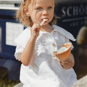 Linen Flower girl dress, Lace Linen White Girl Dress, Baby Linen Lace flower girl dress, Rustic flower girl dress, Communion dress