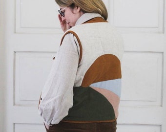 Handgefertigte Leinen-Weste für Frauen SUNSET / Leinen-Weste für Frauen / Handgefertigte Quilt-Weste
