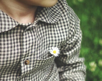 Gingham linen shirt for kids, Linen clothing for children, Checkered linen blouse for boy or a girl, Cottagecore linen top for kids