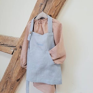 Linen Apron for kids with personalization, Children' apron with name embroidery, Sustainable Easter gift idea for kids image 2